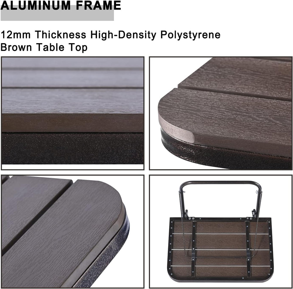 Balcony Railing Table Outdoor Hanging Folding Brown Aluminium Metal Side Tabl...