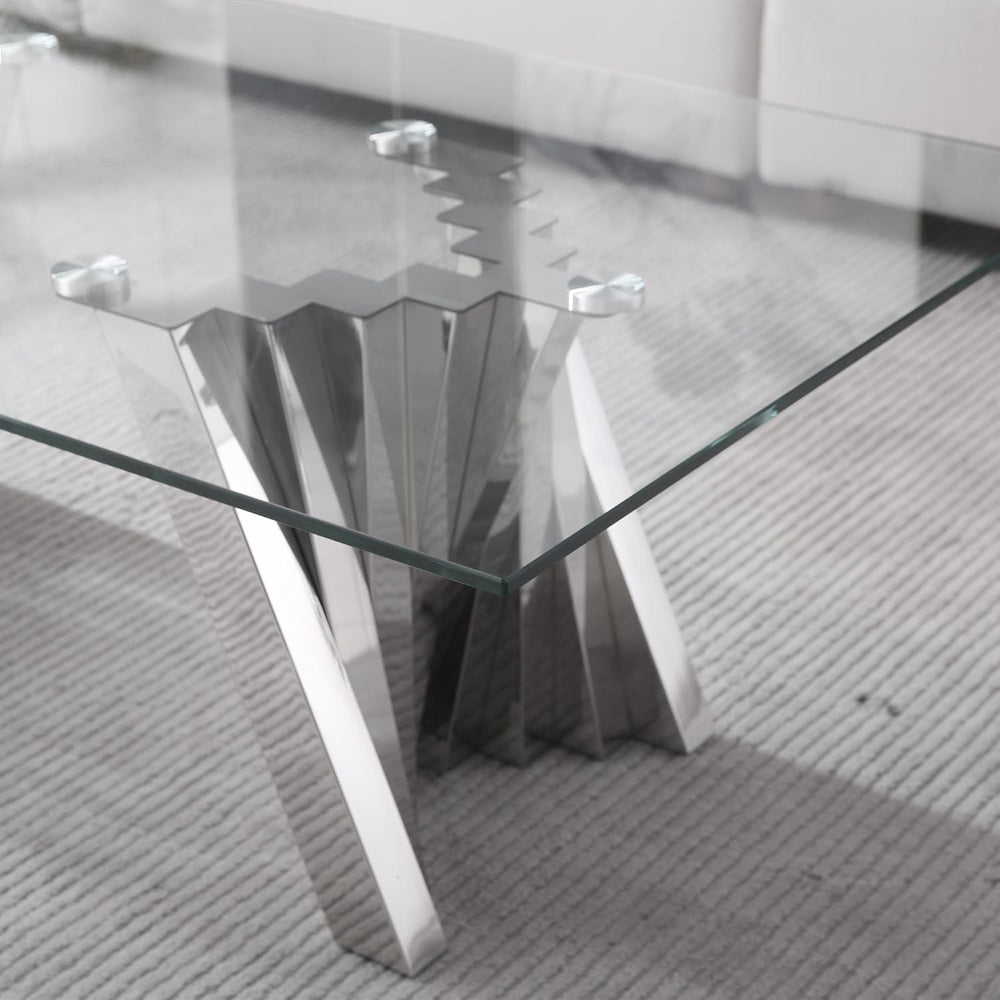 HomVent Glass Coffee Table with Silver Stainless Steel Base | 47"Rectang...