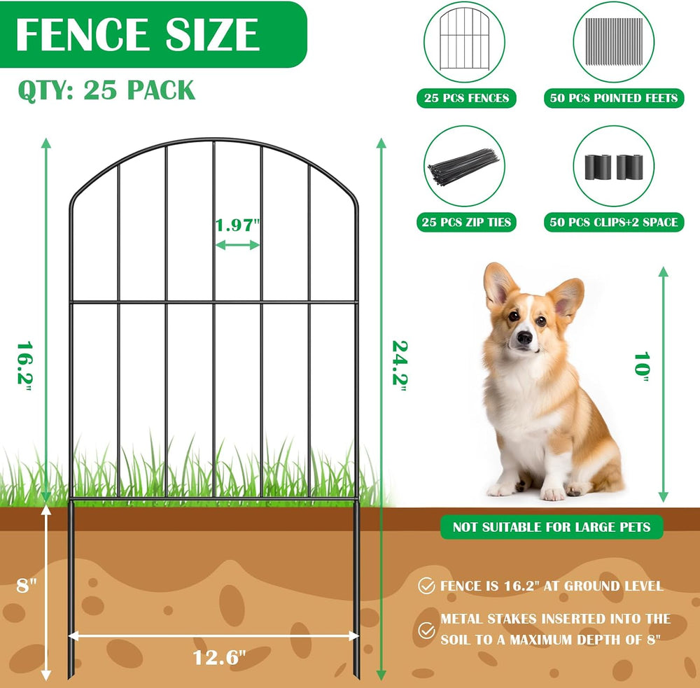 VANCASTLE Decorative Garden Fence 25 Panels, Total 26ft (L) x 24in (H) Rustpr...
