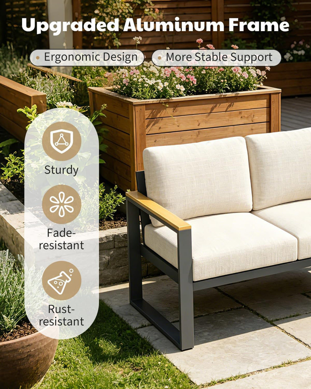 IDEALHOUSE Outdoor 2 Pieces Aluminum Patio Ottoman, Outdoor Footstool with Se...