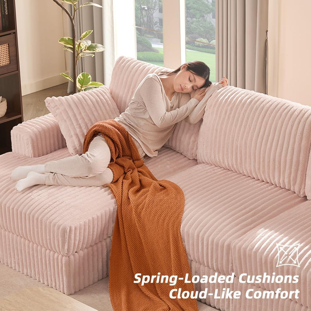 GOSUHI 113" L-Shaped Cloud Couch, Modular Sectional, Deep Seats, Pink | ...