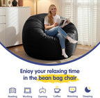 4FT Adult Bean Bag Chair, 4'Comfy Bean Bags, Large BeanBag Chairs | Bean Bag Chairs for Adults with Memory Foam Filled, Washable Cover,Lazy Sofa for Gamming Room,Living Room & Bedroom,Black
