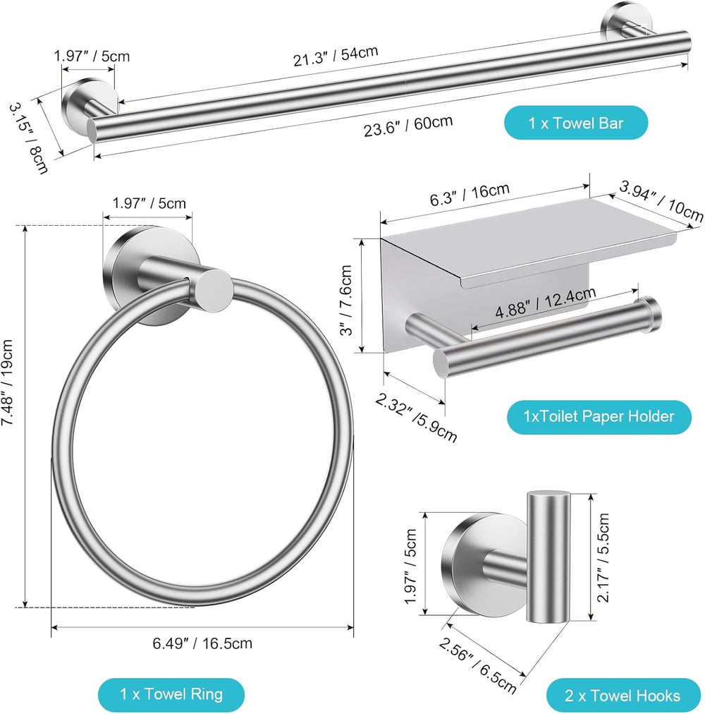 TURS Brushed Nickel 5-Piece Bathroom Hardware Set Towel Bar Set SUS304 Stainl...