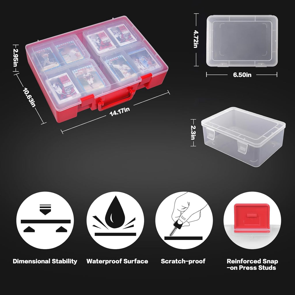 ALCYON 1600+ Baseball Card Storage Box, Sports Cards Holder Organizer Hard Plastic Display Case Compatible with Baseball/Football/for MTG/for PM for Collector (red)