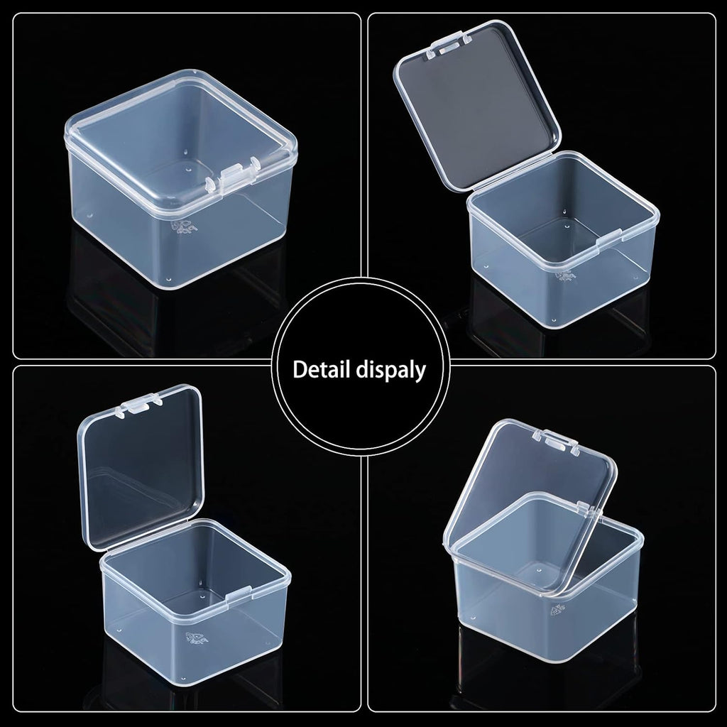 48 Packs Clear Small Plastic Containers Transparent Storage Box with Hinged Lid for Small Items Crafts Jewelry (2 x 2 x 1.4 Inches)