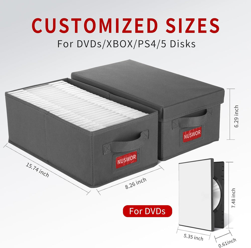 NUSWOR DVD Storage Box - DVD Storage Solutions 4Pack- Grey | Stackable DVD Ca...