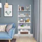White Ladder Shelf Wall Mount, 5 Tier Ladder Bookshelf with Wood Shelf and Metal Frame, Modern Tall Ladder Shelves for Living Room, Bedroom, Office (12" D x 24" W x 71" H)