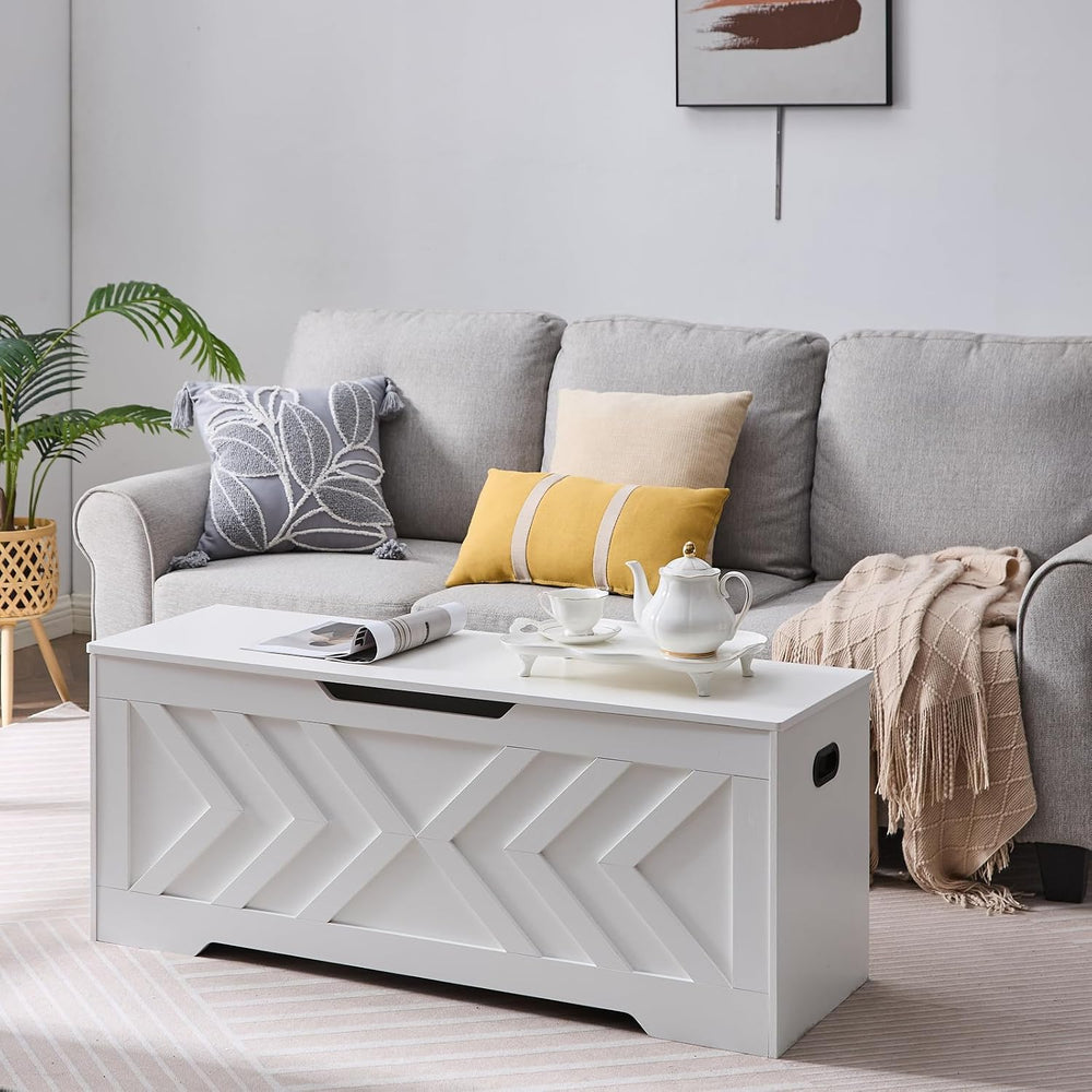 47.2” Storage Bench,Extra Large Wooden Storage Chest with 2 Safety Hinges,ent...