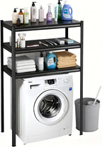 Height-Adjustable Bathroom & Laundry Storage Shelf, 3-Tier Metal Organizer Rack for Washer Dryer, Sturdy Shelving Unit for Bathroom Essentials, 63 x 35.4 x 13.8 Inches