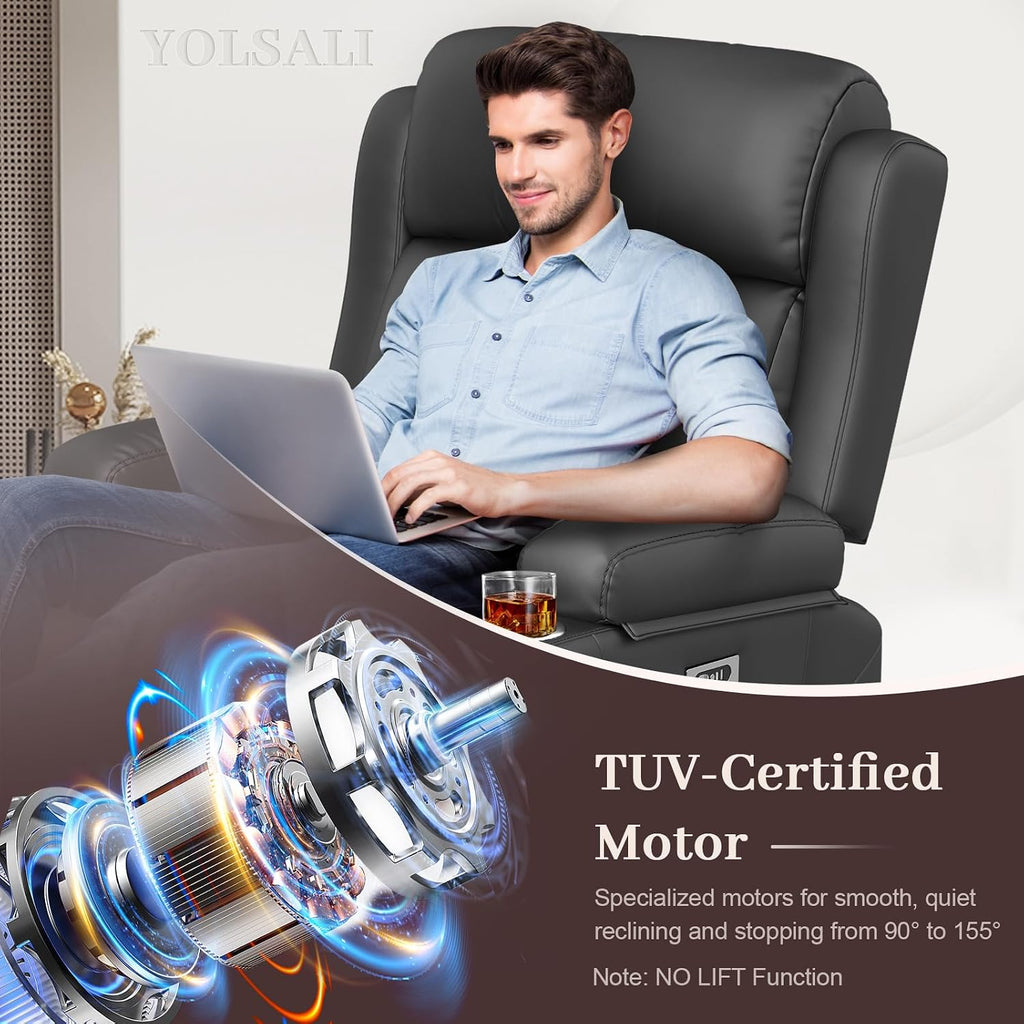 Power Recliner Chair with Heat and Back Massage, Electric Power Oversized Reclining Chair Infinite Position with Storage Armrests & 2 Cup Holders for Living Room, Brown