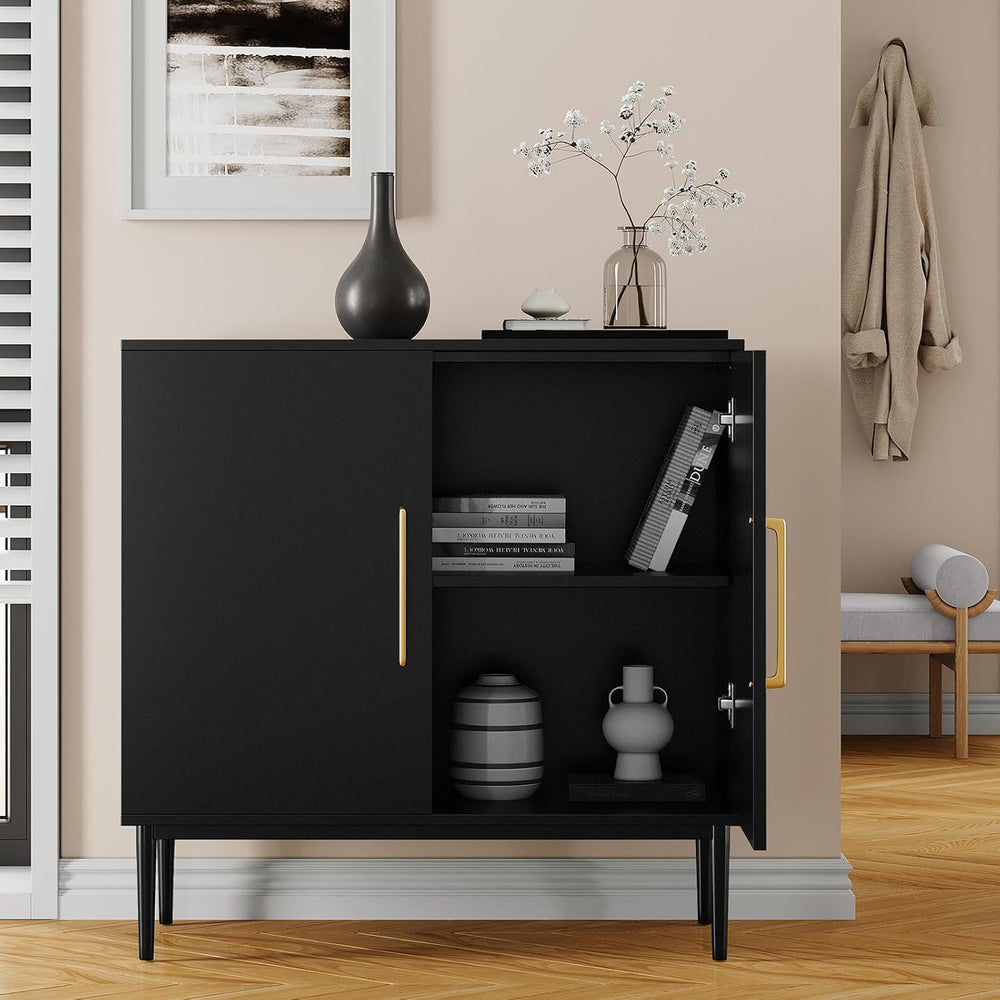 Black Storage Cabinet with Doors, Modern Accent Cabinet, Free Standing Cabine...