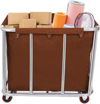 10 Bushels Laundry Cart Commercial/Home,Heavy Duty Large Stainless Steel Rolling Laundry Basket with Wheels，for Laundry Organizer and Storage,260LBS Load (Brown)