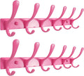 SKOLOO Wall Mounted Coat Rack - 6 Hooks, Pack of 2, Heavy Duty, Stainless Steel, Metal Wall Hanger, Sturdy Coat Hooks for Hanging Coats, Jackets, Clothes, Hats - Pink