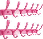 SKOLOO Wall Mounted Coat Rack - 6 Hooks, Pack of 2, Heavy Duty, Stainless Steel, Metal Wall Hanger, Sturdy Coat Hooks for Hanging Coats, Jackets, Clothes, Hats - Pink