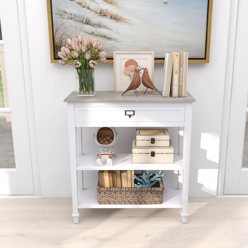 Kinfant Skinny Console Table with Storage - Narrow White Entryway Sofa Consol...