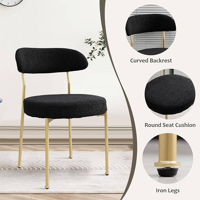 3-Piece 23.6" Round Dining Table Set for 2 with Upholstered Chairs – Space-Saving Modern Small Kitchen Cafe Bistro Set(Black Boucle Chair)