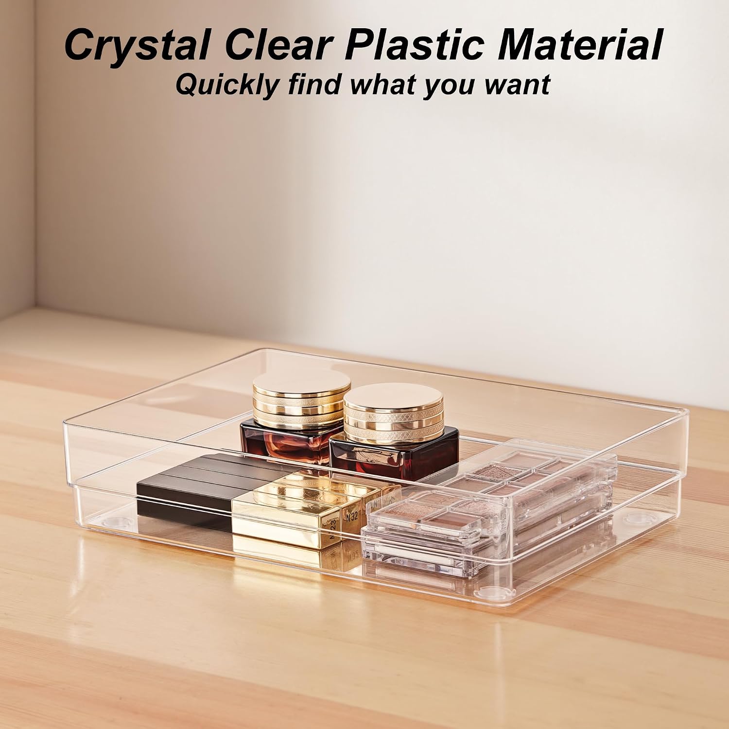 SMARTAKE 7 PCS Drawer Organizer, 4-Size Desk Drawer Organizer Trays | Storage Tray with Non-Slip Silicone Pads for Makeup, Jewelries, Utensils in Bedroom Dresser, Office and Kitchen (Clear)