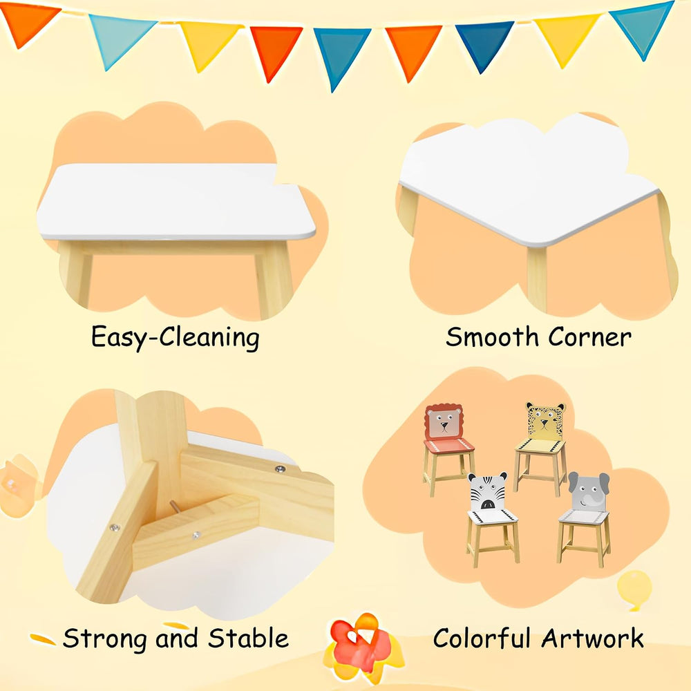 5 Pieces Table and Chair Set, Cartoon Animals Pattern Activity Play Set with ...
