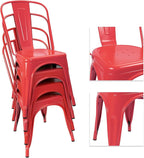 Devoko Metal Indoor-Outdoor Chairs Distressed Style Kitchen Dining Chairs Stackable Side Chair with Back Set of 4 (Red)