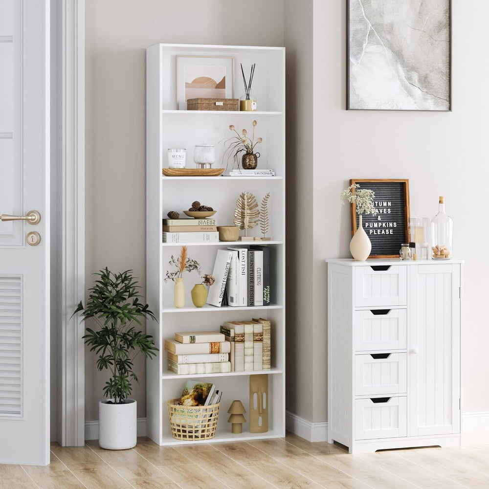 FOTOSOK 6-Tier Open Bookcase and Bookshelf, Freestanding Display Storage Shel...