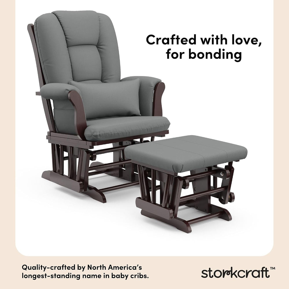 Storkcraft Tuscany Glider and Ottoman with Lumbar Pillow, Espresso/Gray