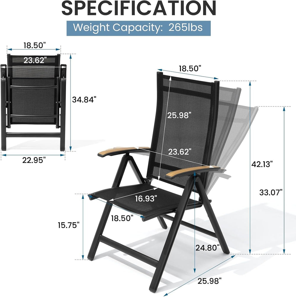 Crestlive Products Folding Patio Chairs Set of 2, 8-Level Adjustable Outdoor ...