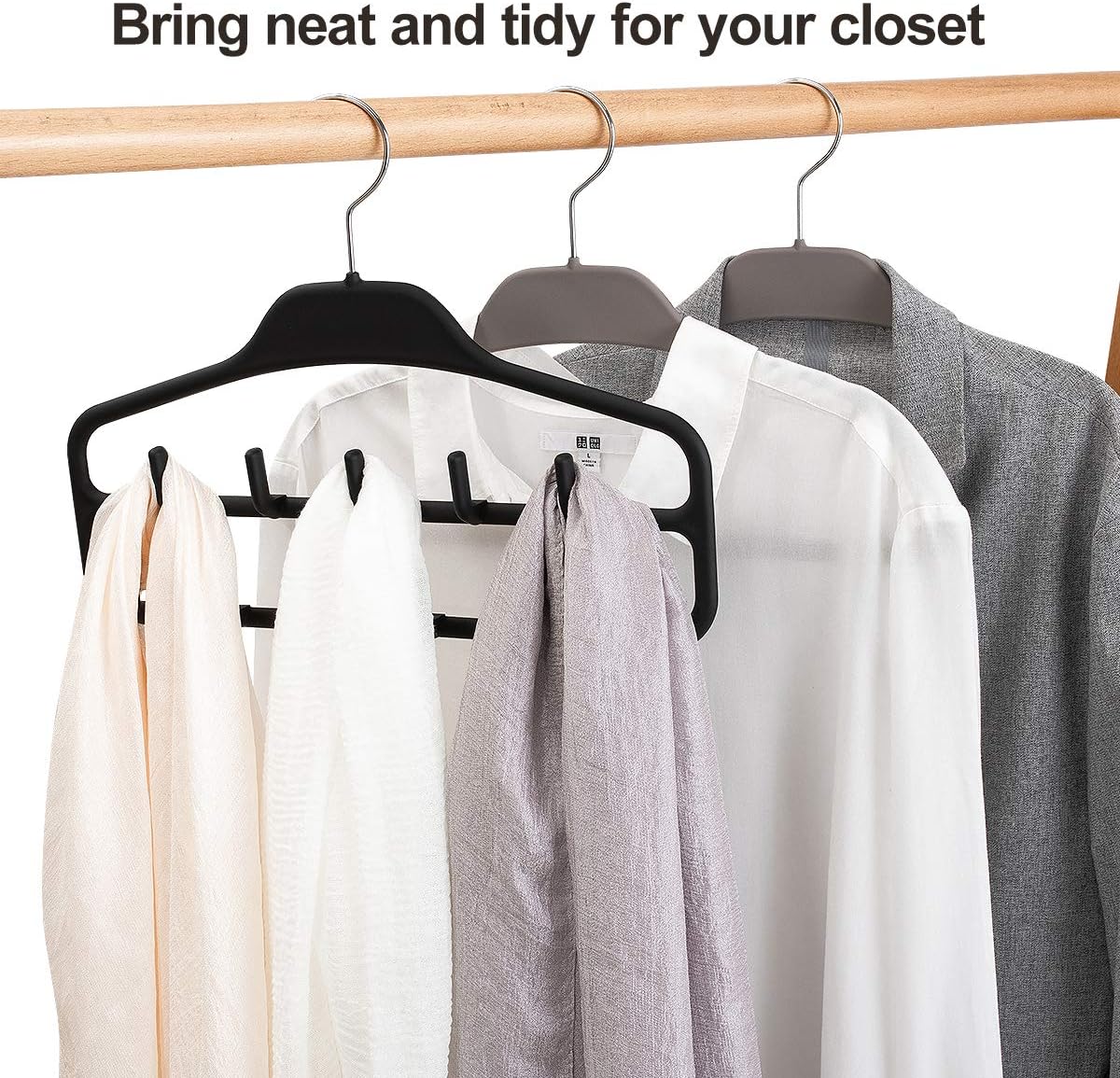 Belt Hanger, Tie Rack for Closet, Sturdy Belt Organizer with 360 Degree Swivel, 11 Large Sturdy Belt Hooks, Non Slip Rubberized Belt Rack, Black