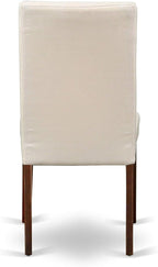 East West Furniture ANDR5-MAH-01 5 Piece Kitchen Table & Chairs Set Includes a Round Dining Room Table with Pedestal and 4 Cream Linen Fabric Parson Dining Chairs, 36x36 Inch, Mahogany