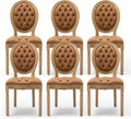 PU Leather Upholstered Dining Chairs Set of 6 French Country Round Back Kitchen Side Chairs with Nailhead Trim and Wood Legs for Dining Room, Kitchen, Restaurant(Orange)