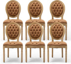 PU Leather Upholstered Dining Chairs Set of 6 French Country Round Back Kitchen Side Chairs with Nailhead Trim and Wood Legs for Dining Room, Kitchen, Restaurant(Orange)