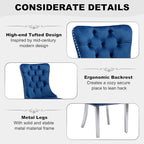 51 Inch Glass Dining Table Set for 4, Rectangular Glass Kitchen Table with 4 Upholstered Velvet Accent Chairs, 5 Piece Modern Dining Room Set, for Home, Apartment, Small Spaces - Blue Silver