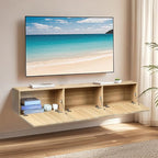ZYBT Floating TV Stand, Modern Wall Mount Entertainment Center TV Shelf, 70.7" Media Console Under TV Storage Cabinet with Fluted Doors, TV Consoles for Living Room, Floating Cabinet for Wall (Oak)