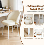 JPBSTO Swivel Vanity Chair No Wheels, Armless Desk Chair with Metal Legs, Single Dining Chair with Ergonomic Back for Bedroom, Office, Dining Room, Beige