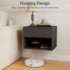 Vibe & Dine Floating Nightstand Set of 2, Wall Mounted Night Stand with Wavy Pattern Design, Modern Bedside Tables with Drawers for Bedroom, Easy Assembly, Black