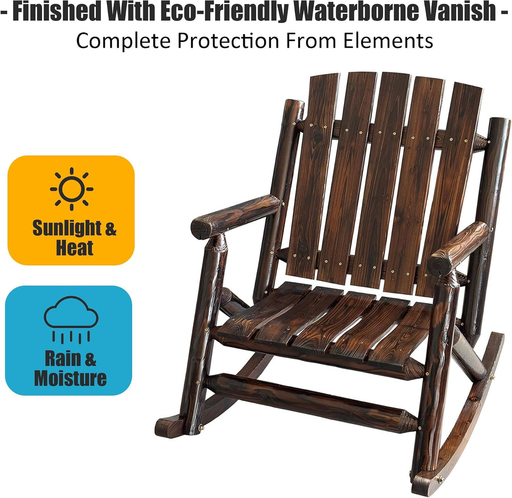 Rustic Log Wooden Rocking Chair, Handcrafted Solid Fir Wood Outdoor Rocker fo...