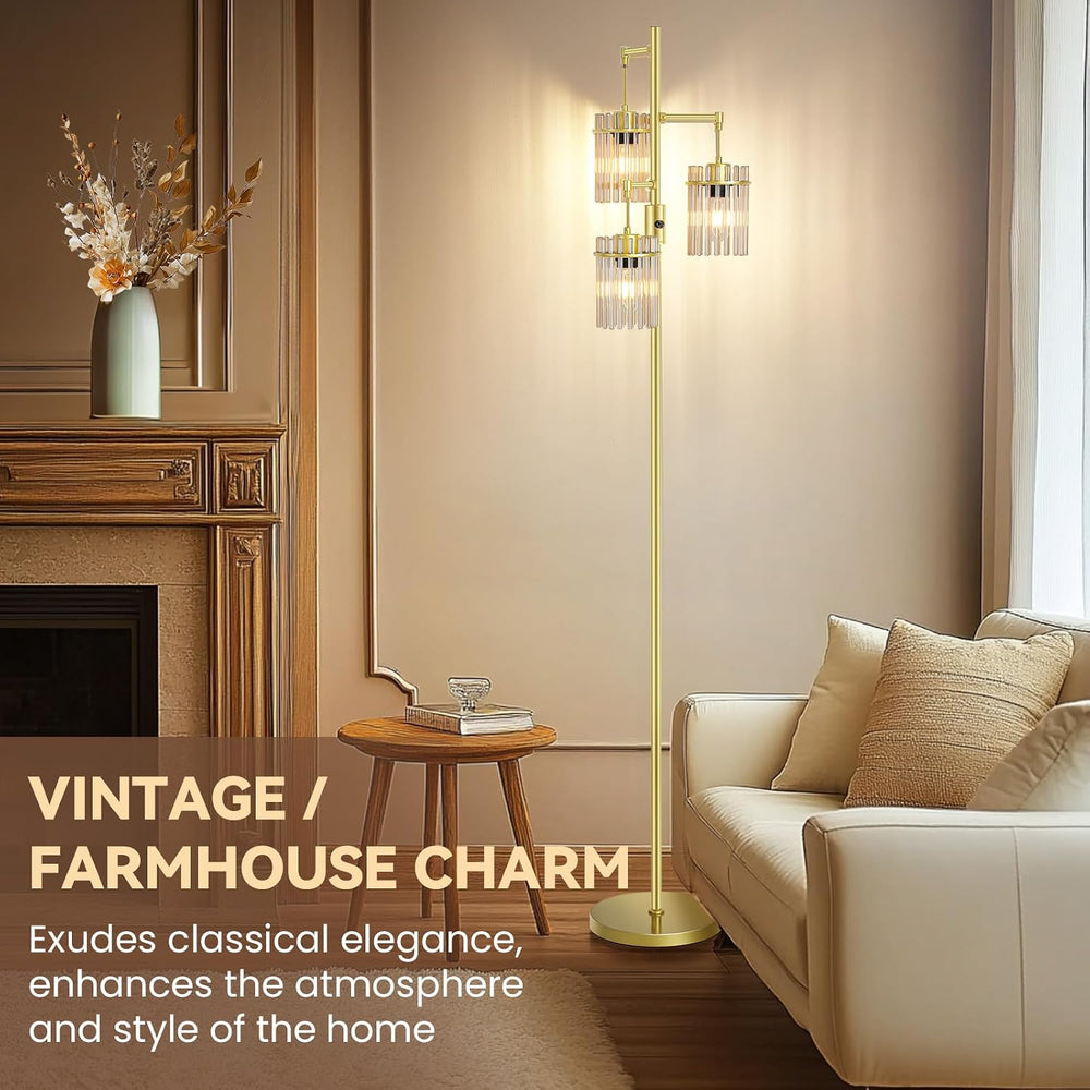 Crystal Gold Glass Tree Floor Lamp for Living Room for Farmhouse Industrial