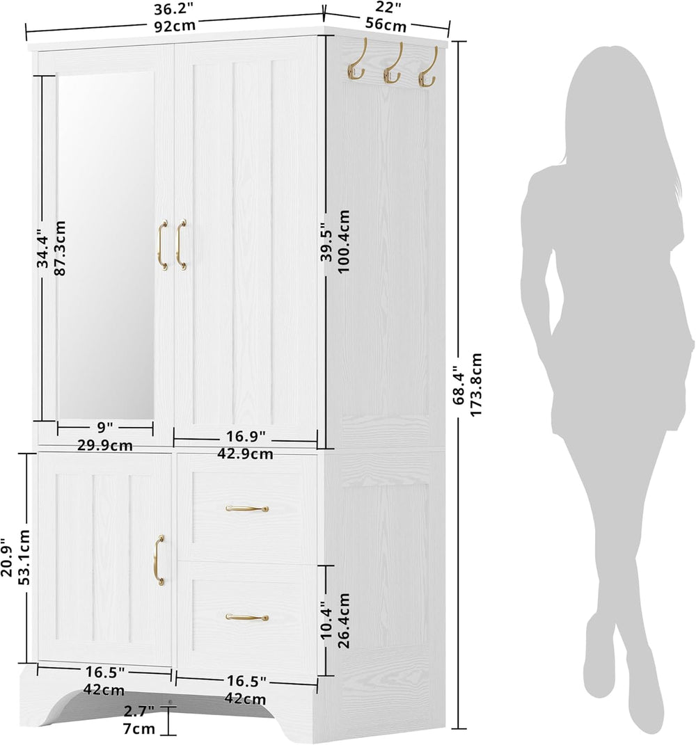 LIKIMIO Armoire Wardrobe with Mirror, 3-Door Hanging Rod & Drawers | 3-do...