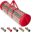 BALEINE Christmas Wrapping Paper Organizer Storage, 41" Gift Wrapping Paper Storage Containers, Clear PVC with Durable 600D Oxford Fabric Gift Wrap Paper Holder Fits 18-25 Rolls, Red