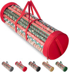 BALEINE Christmas Wrapping Paper Organizer Storage, 41" Gift Wrapping Paper Storage Containers, Clear PVC with Durable 600D Oxford Fabric Gift Wrap Paper Holder Fits 18-25 Rolls, Red
