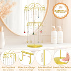 MODOWEY Rotating Necklace Holder Organizer Display Stand with 42 Hooks, 2 Tier Adjustable Metal Tree for Long Necklace Hanger Selling, Tall Spinning Bracelet Storage Rack for Men Women, Gold
