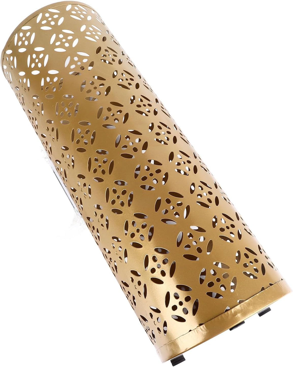 Zerodis Large Round Hollow Design Metal Umbrella Holder, Stylish Gold Finish Steel Umbrella Stand for Entryway, Home Office, and Outdoor Use (L)