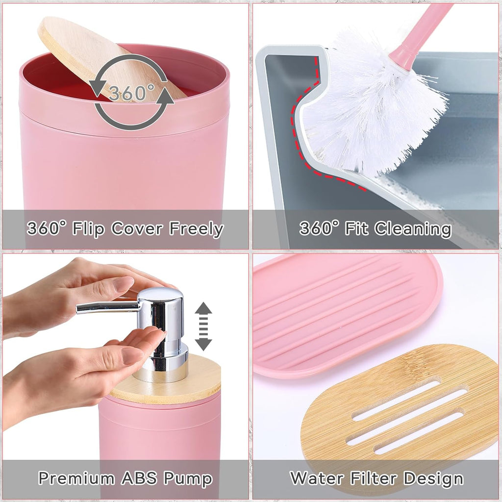 iMucci Bathroom Accessories Pink Bathroom Sets with Shower Curtain and Rug, Pink Ombre Waterproof Shower Curtain with Ultra Absorbent Rug Bathroom Accessories Set for Home Decor