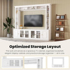 Merax Minimalist Entertainment Center Set with Bookshelves, All-in-1 Large TV Wall Unit for TVs Up to 80'', 92 Inch Media TV Cabinet withTempered Glass Door for Living Room, White