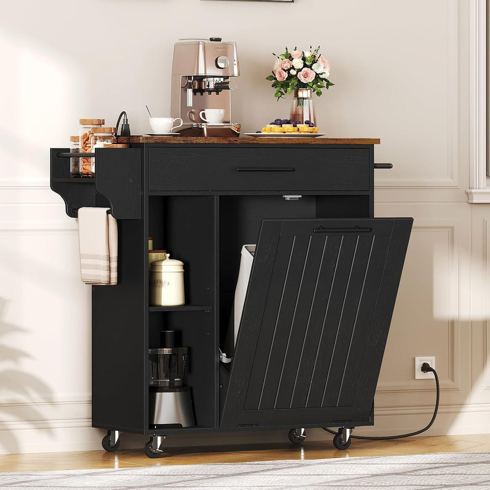 HOOBRO Kitchen Island with Trash Can Storage, Rolling Kitchen Island on Wheel...