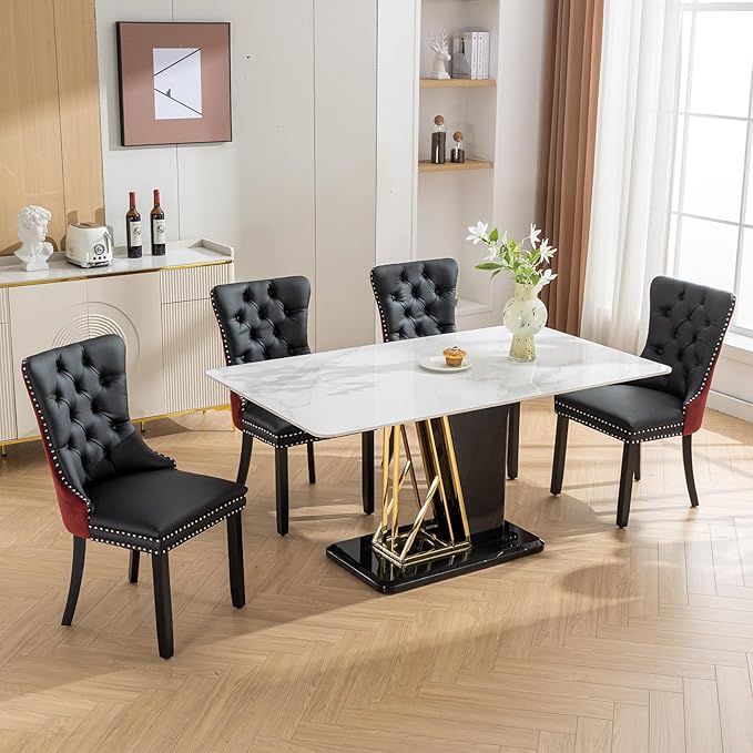 Modern Dining Chairs Set of 6, Tufted Upholstered Dining Chair with Solid Woo...
