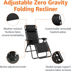 Amazon Basics Zero Gravity Lounge Chair with Pillow, Foldable Outdoor Reclining Chair for Patio and Beach, Weather-Resistant Textilene, 300 lb Capacity, 26", Black