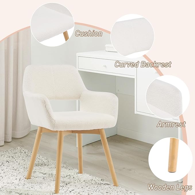 Desk Chair No Wheels Vanity Chair Makeup Chair Comfy Accent Chair for Living ...