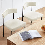 Beige Faux Leather Dining Chairs Set of 2, Armless Upholstered Kitchen Chair,Modern Dining Room Chair with Curved Backrest