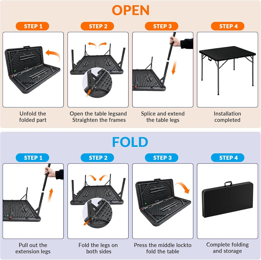34" Square Folding Table, Portable Folding Card Table with Collapsible L...