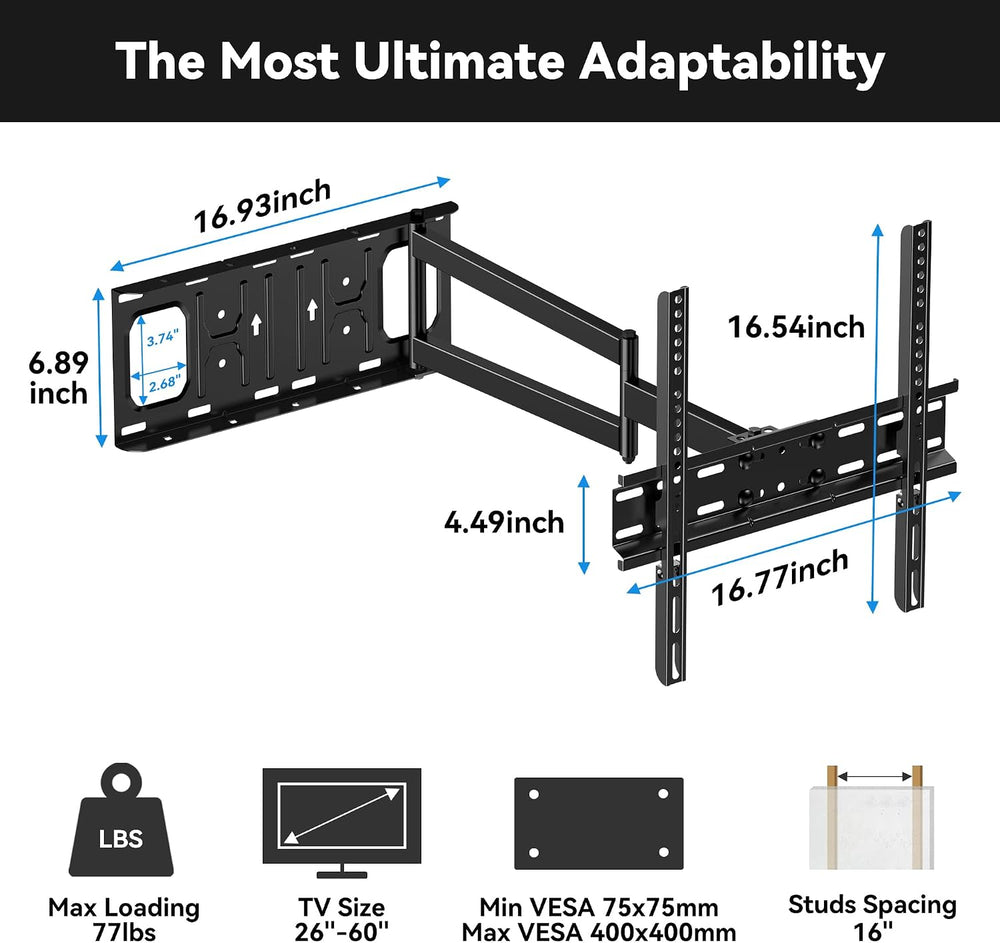 FORGING MOUNT Long Arm Corner TV Wall Mount for 26-60 Inch TVs | 25.6" F...